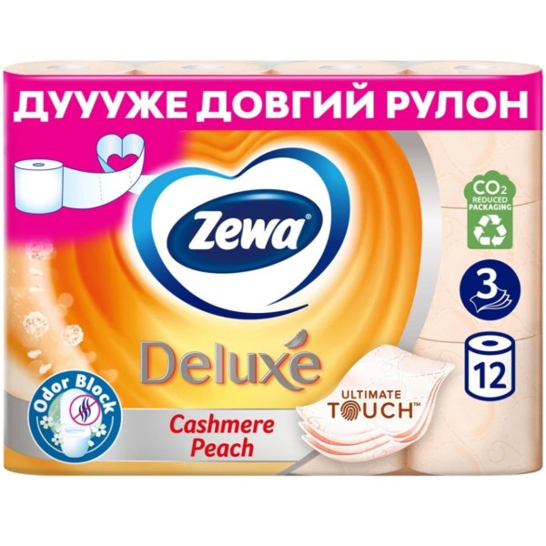 Фото - Туалетний папір Zewa Deluxe Персик 12 рулонів (7322541396026)